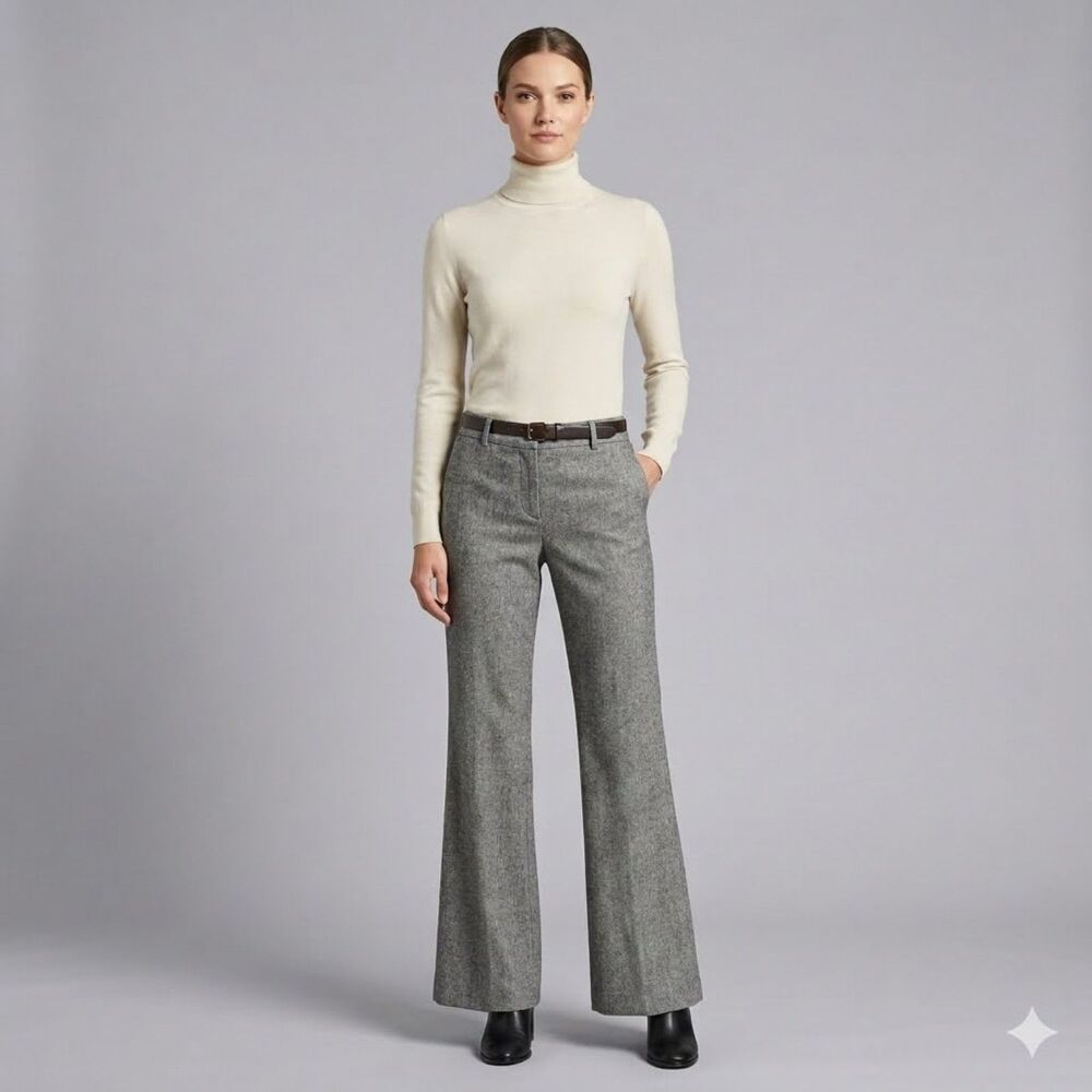 Elie Tahari For Nordstrom | Women Gray Flared Trousers 10 Wool Blend Wide Leg